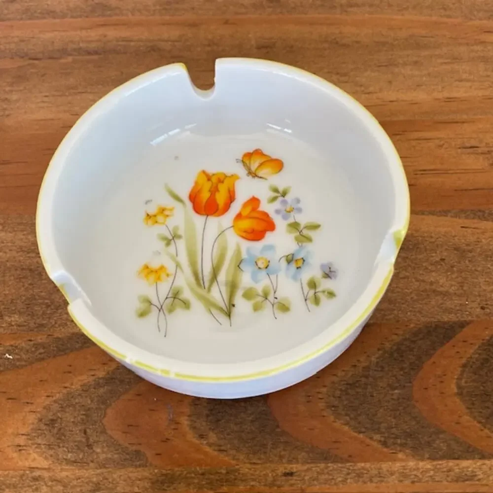 Vintage Stacking Ashtray with Orange Flowers - made in Japan